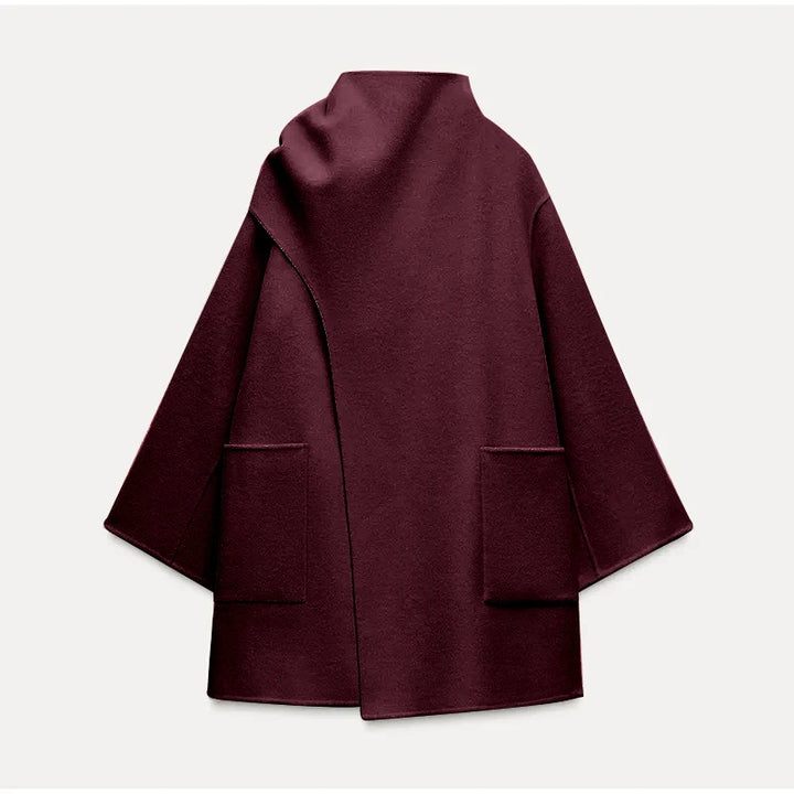 Damen Modische Wolljacke mit asymmetrischem Schnitt und praktischen Taschen Drune