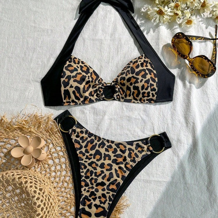 Damen Bikini-Set mit stilvollem Leopardenmuster und verstellbarem Trägersystem Drune