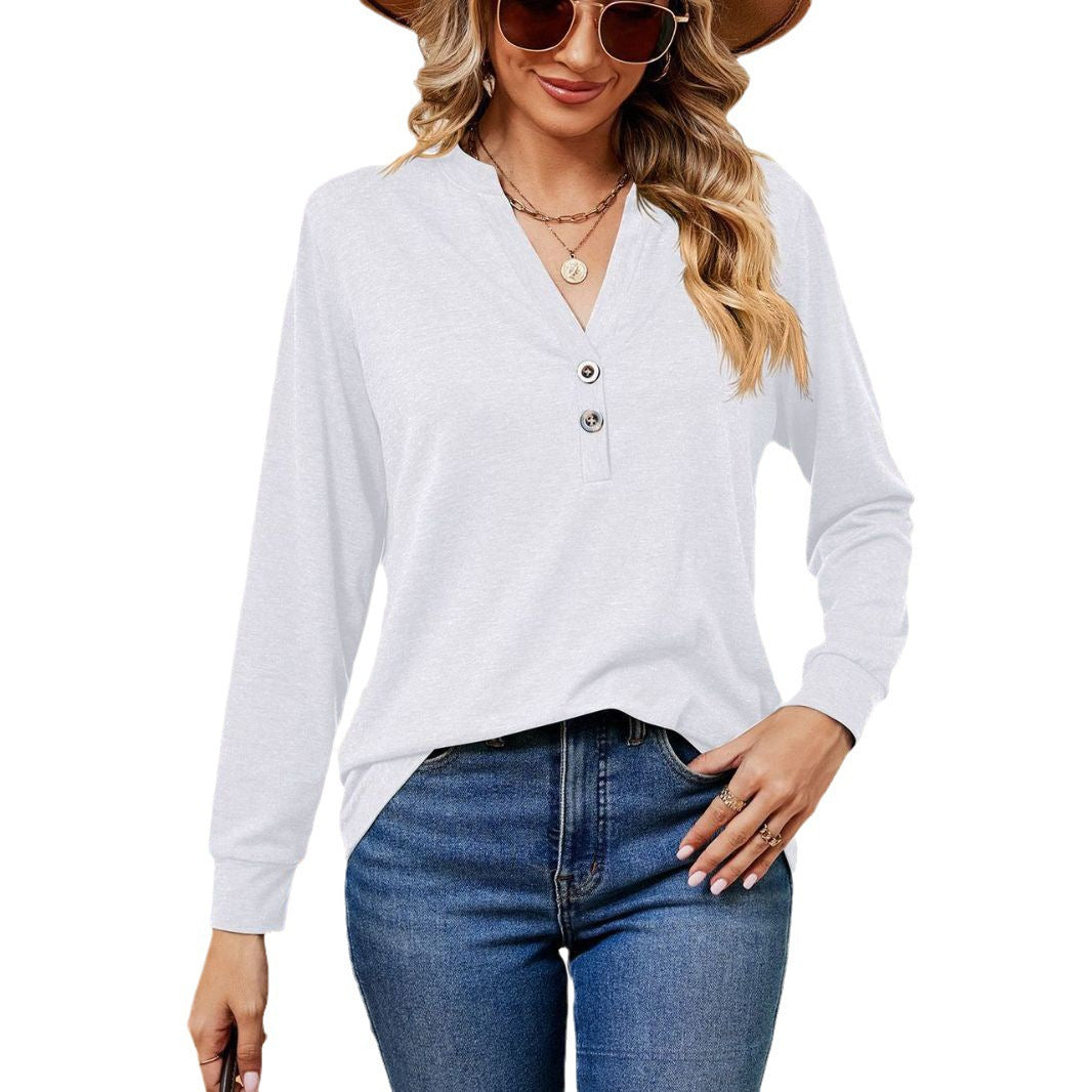 Damen Langarmtop mit modischem Henley-Ausschnitt und Knopfdesign Drune