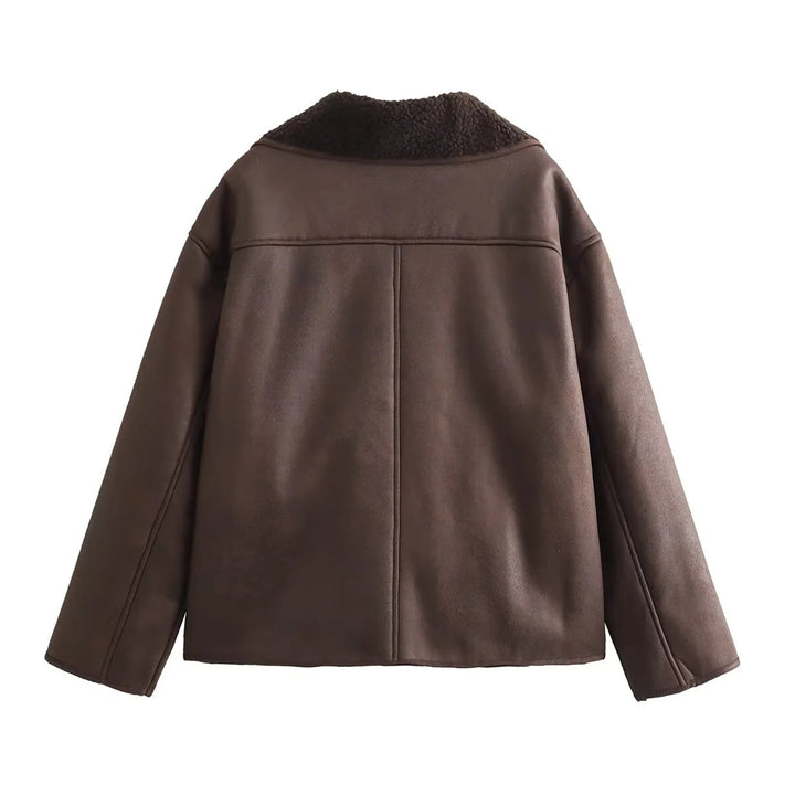 Damen nan kurze Lammfelloptik Jacke im Boxy-Schnitt mit Teddyfutter und aufgesetzten Taschen Drune