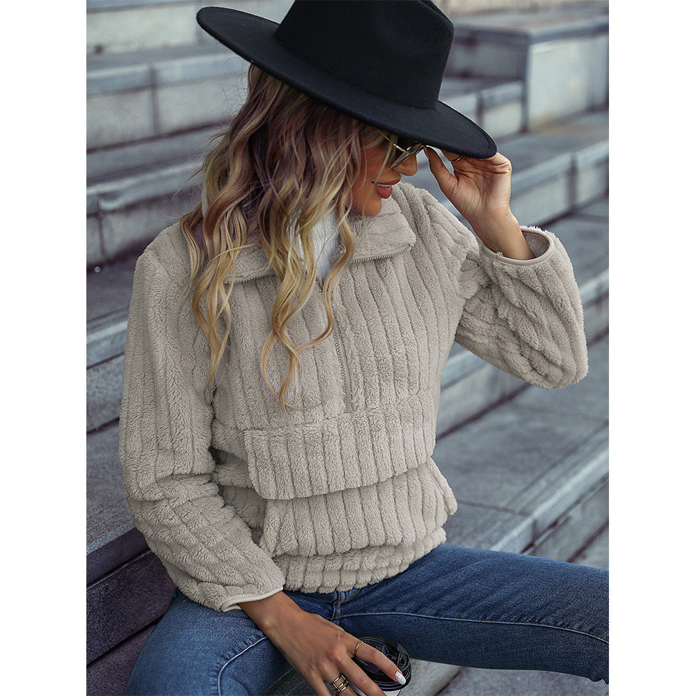 Damen Fleece Pullover mit hohem Kragen Drune