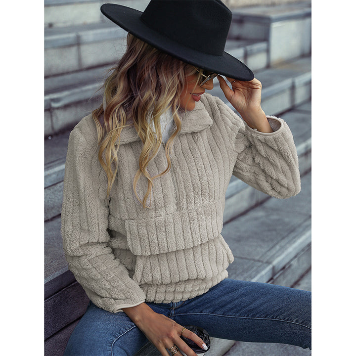 Damen Fleece Pullover mit hohem Kragen Drune