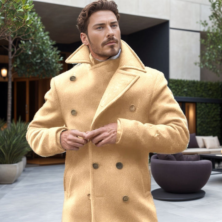 Herren Doppelreihiger Wollmantel mit hohem Stehkragen und taillierter Silhouette Drune