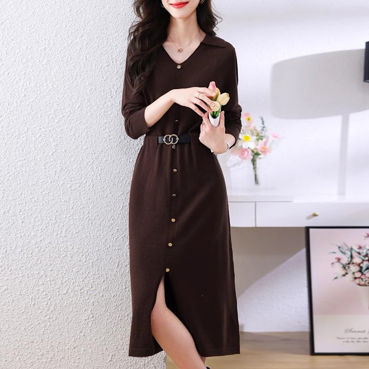 Damen Knielanges Hemdblusenkleid mit elegantem Kragen Drune