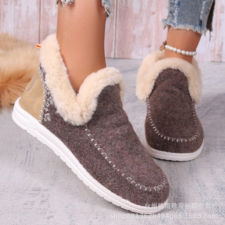 Damen Gefütterte Kurzstiefel-Hausschuhe mit Faux-Fellkragen und rutschfester Gummisohle Drune