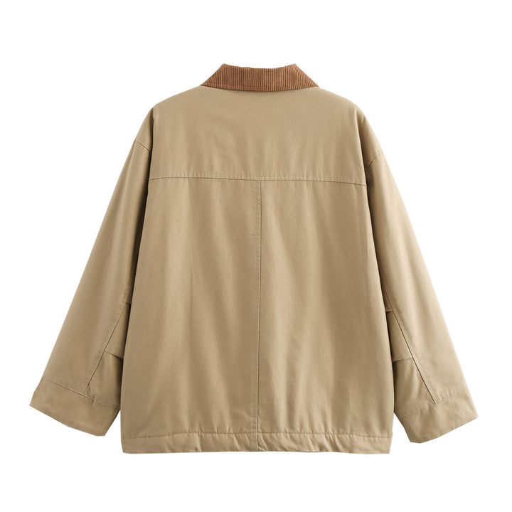 Damen nan oversized Utility-Jacke mit Cordkragen, Pattentaschen und Knopfverschluss Drune