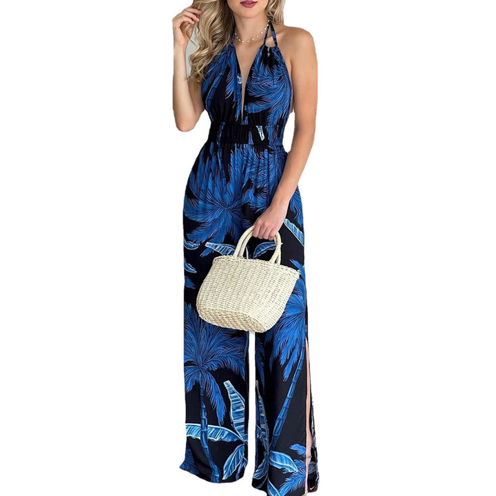 Damen eleganter Jumpsuit mit Spaghettiträgern und hohen Seitenschlitzen Drune