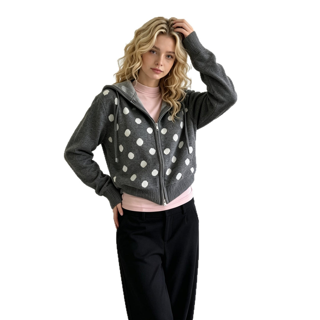 Damen Kapuzenjacke mit Reißverschluss, gewaschener Vintage-Optik & dezenter Punkte-Applikation Drune
