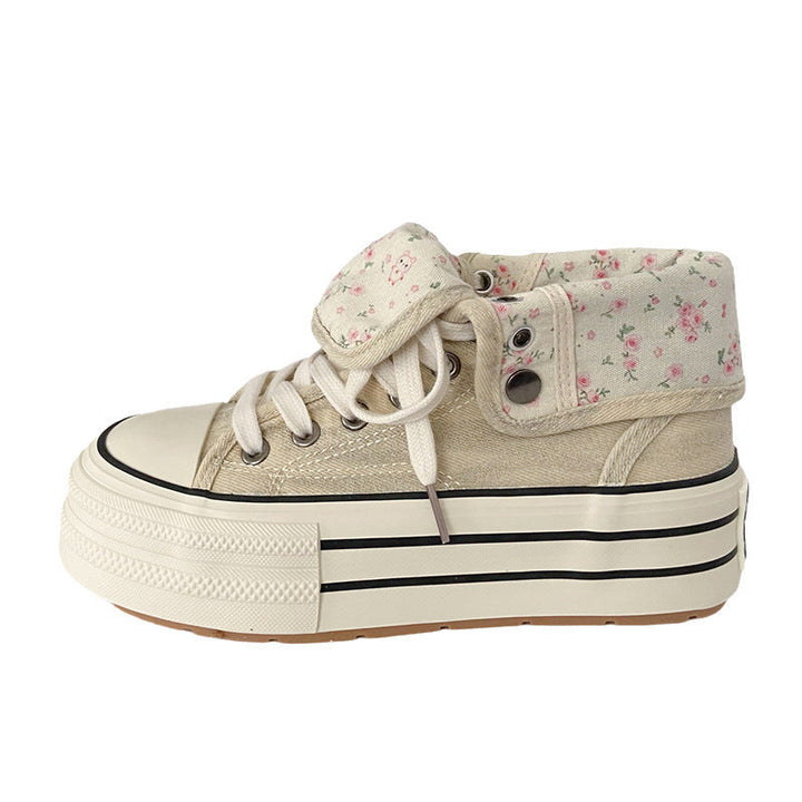 Damen Modische Plateau Sneakers mit floralem Innenfutter Drune