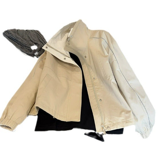 Damen Modische Übergangsjacke mit hohem Kragen und Druckknopfverschlüssen Drune