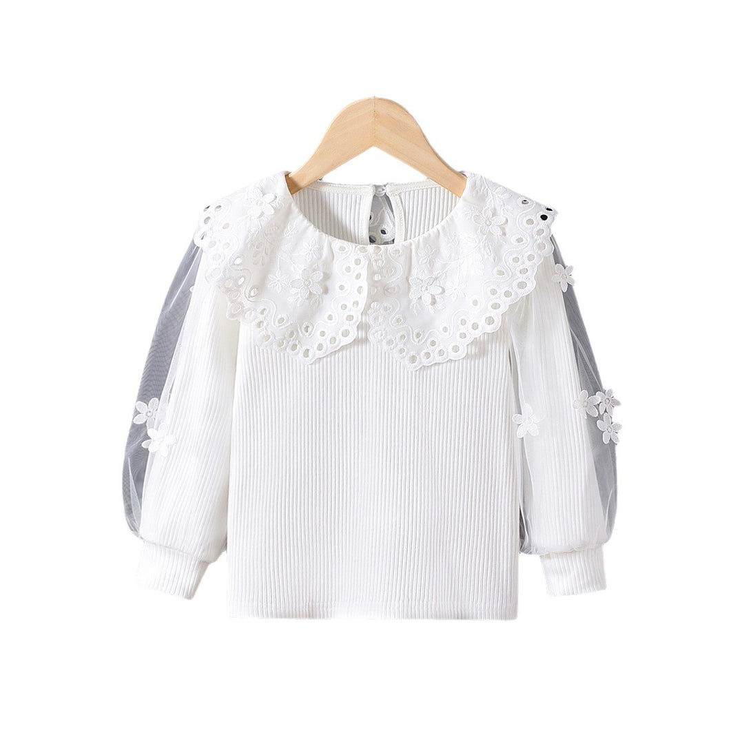 Mädchen Bluse mit voluminösen Tüllärmeln und aufwändigen Blumenstickereien Drune
