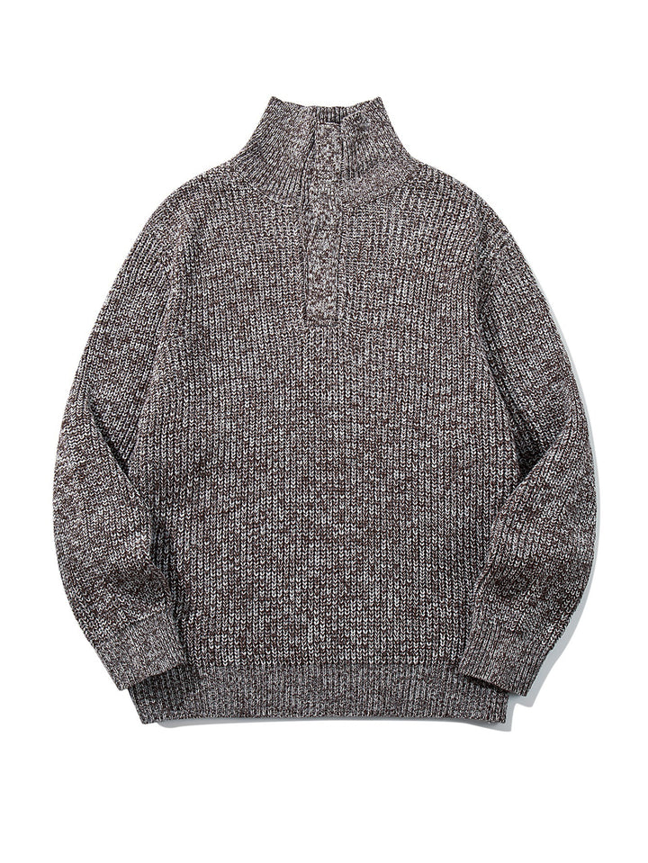 Unisex Grobgestrickter Rollkragenpullover mit halber Knopfleiste Drune