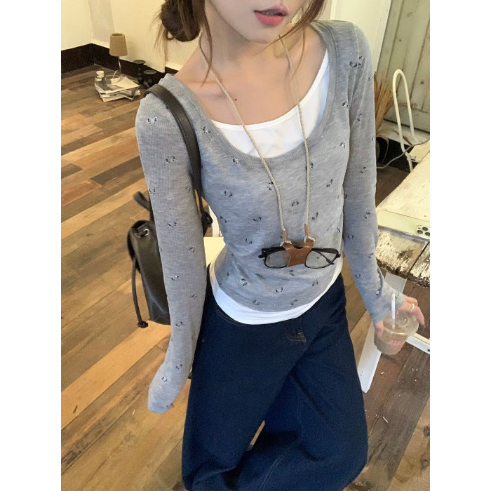 Damen lässiges Langarmshirt mit feinen Punkten Drune