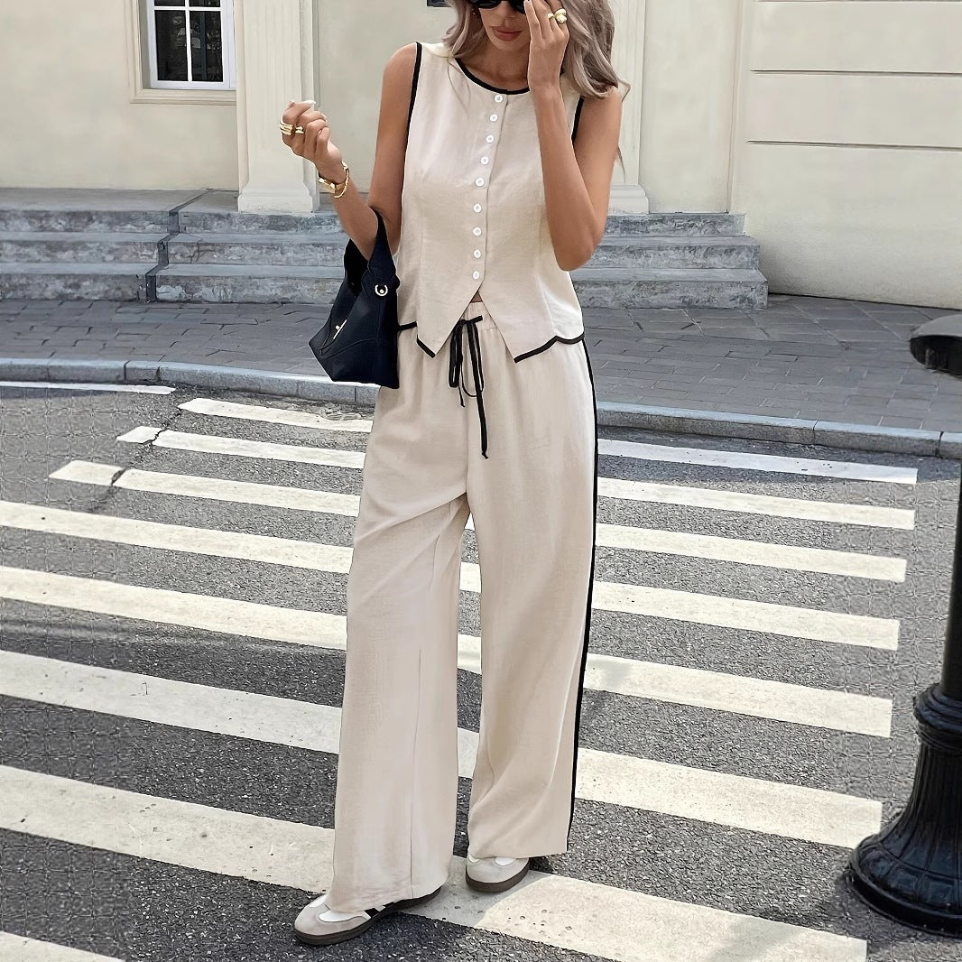 Damen Elegante und bequeme Loungewear mit Knopfleiste Drune