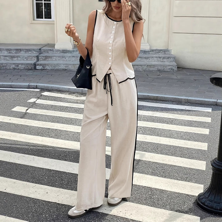 Damen Elegante und bequeme Loungewear mit Knopfleiste Drune