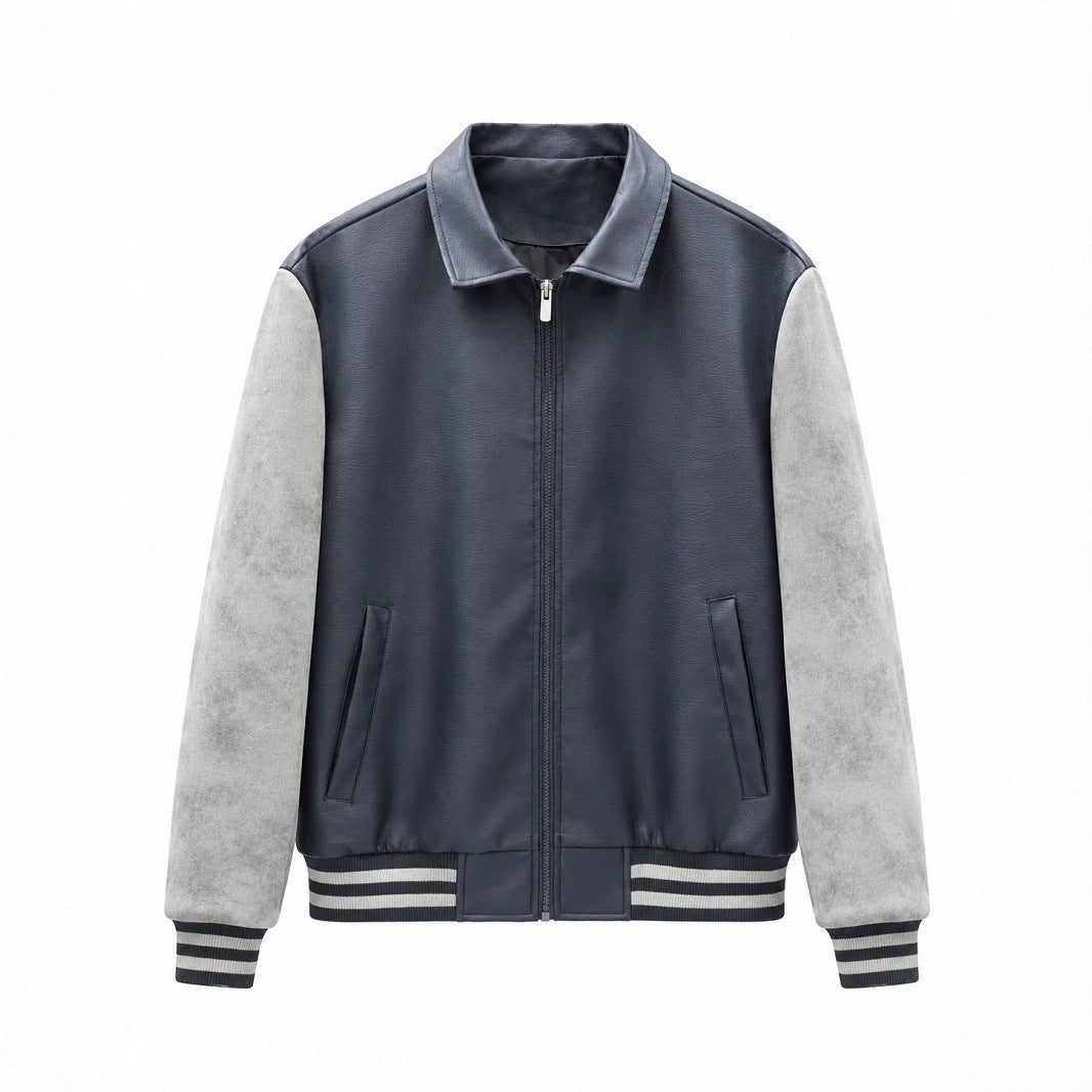 Herren Modische Kunstleder Bomberjacke Drune