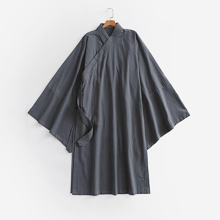 Unisex Oversize Kimono-Mantel mit weitem Ärmel und asymmetrischer Wickelvorderseite Drune