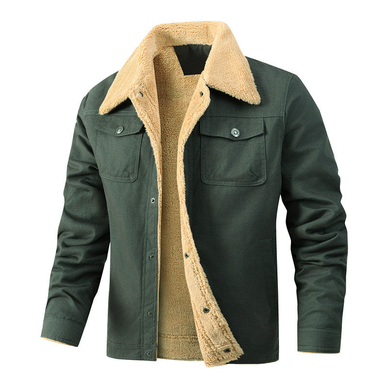 Herren Sherpa-gefütterte Canvas-Jacke mit Hemdkragen Drune