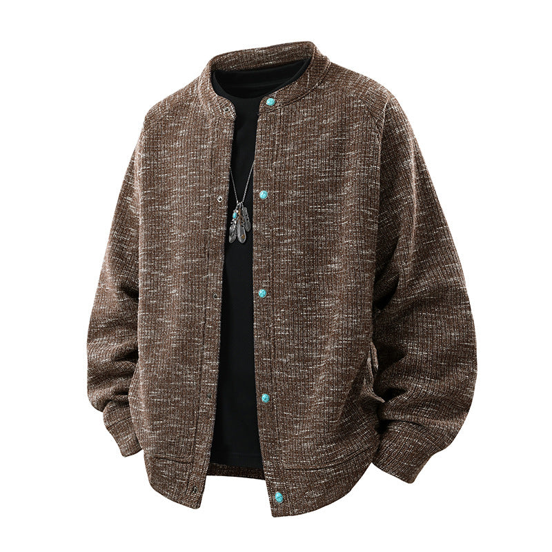 Herren Oversize-Strickbomberjacke mit Stehkragen und Druckknopfverschluss Drune