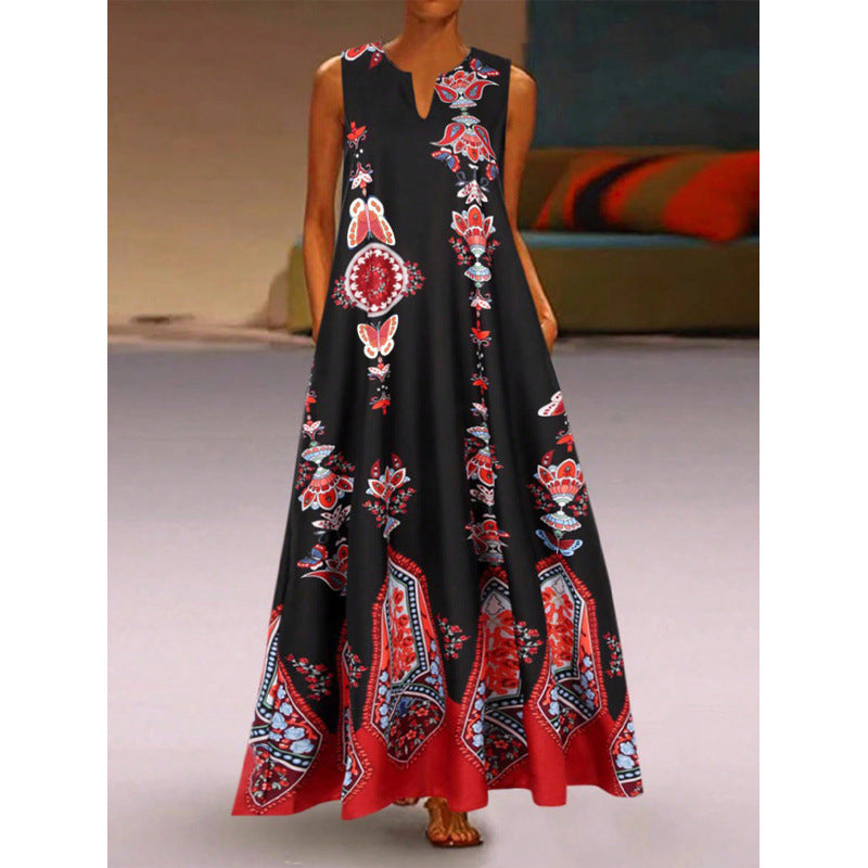 Damen Maxikleid mit elegantem floralem Design und seitlichen Taschen Drune