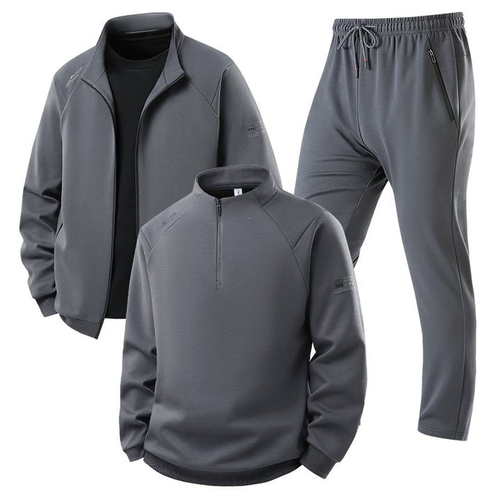 Herren Dreiteiliges Thermo-Trainingsset mit Halbzip-Pullover, Zip‑Jacke und Jogginghose Drune