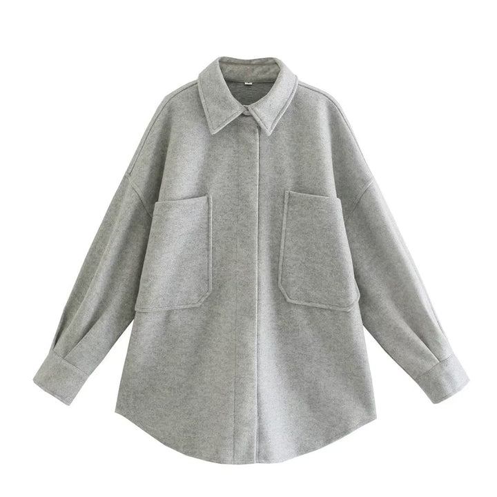 Damen nan kastige Hemdjacke im Oversize Cut mit großen aufgesetzten Taschen und abgerundetem Saum Drune