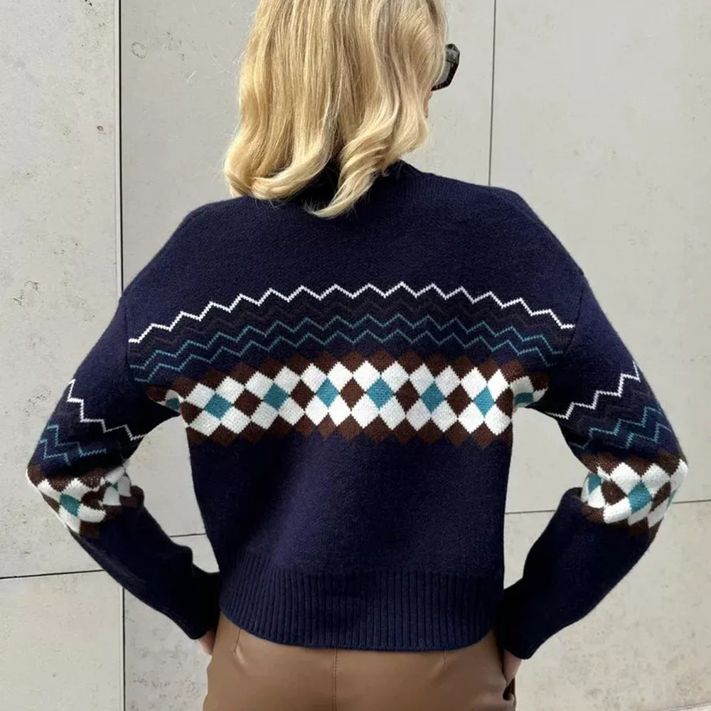 Damen Strickjacke mit modernem Rautenmuster und Knopfverschluss Drune