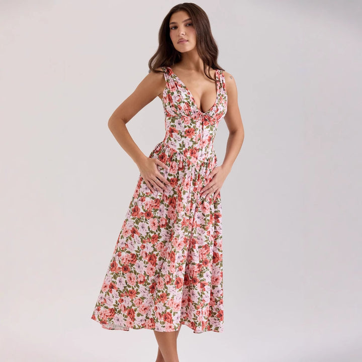 Damen Maxikleid mit floralem Design und praktischen Taschen Drune