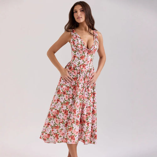Damen Maxikleid mit floralem Design und praktischen Taschen Drune