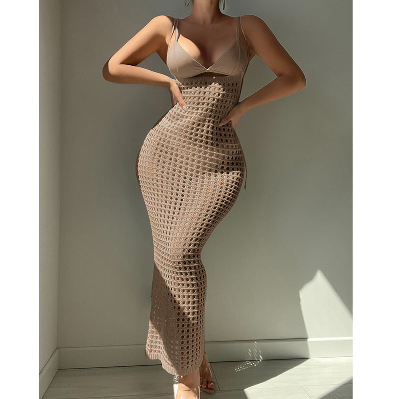 Damen figurbetontes Häkelkleid mit transparentem Design Drune