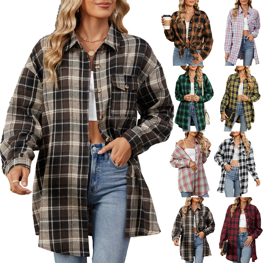 Damen Oversized Karobluse mit legerem Schnitt und Knopfdetails Drune