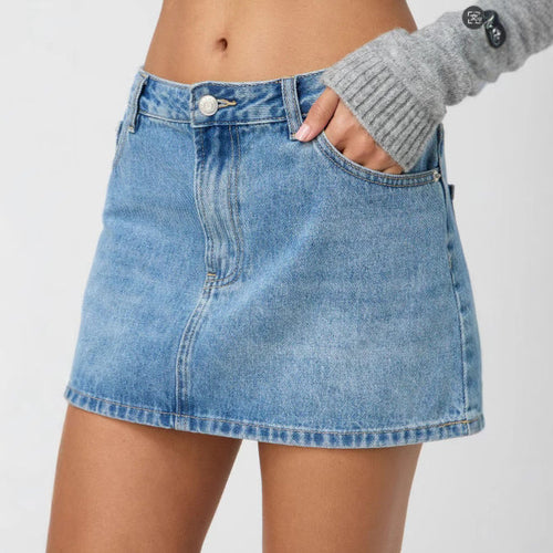 Damen Denim-Minirock mit modischen Taschen und klassischem Schnitt Drune