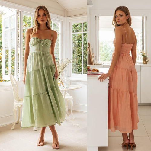 Damen Maxikleid mit verstellbaren Trägern und raffinierten Volants Drune