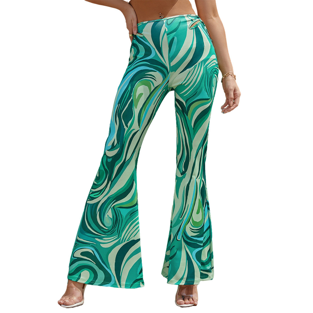 Damen weit geschnittene Palazzo-Hose mit trendigem Wellenmuster Drune