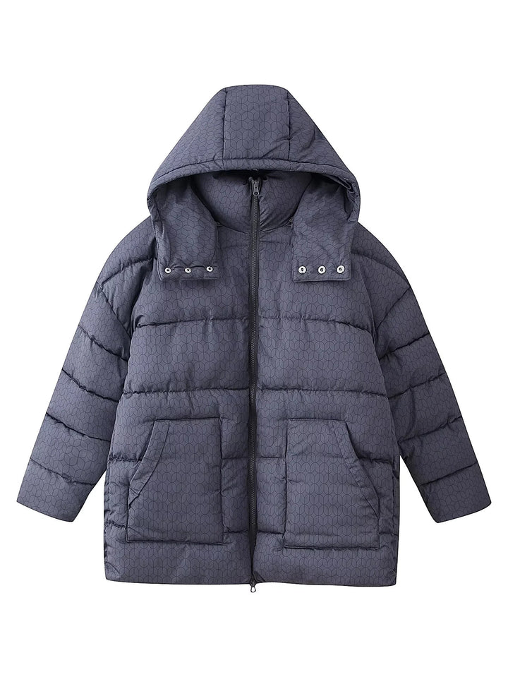 Damen nan gesteppte Kapuzenjacke mit grafischem Steppmuster, zweiwege Reißverschluss und oversized Taschen Drune