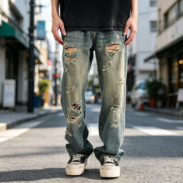 Herren Destroyed Jeans Drune
