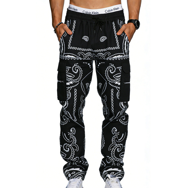 Herren Cargo-Hose mit Bandana-Print, elastischem Bund und Zipper-Taschen Drune