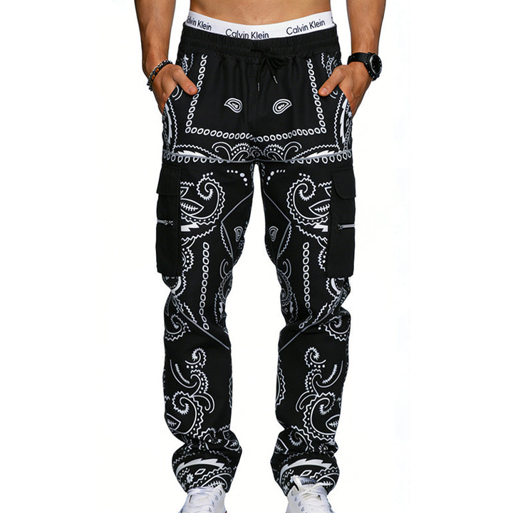 Herren Cargo-Hose mit Bandana-Print, elastischem Bund und Zipper-Taschen Drune