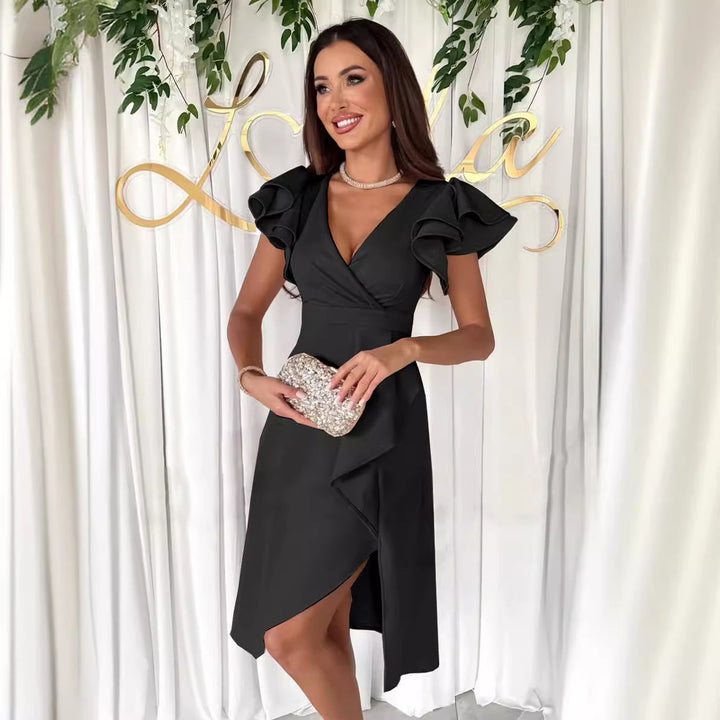 Damen Elegantes Wickelkleid mit Rüschendetails Drune