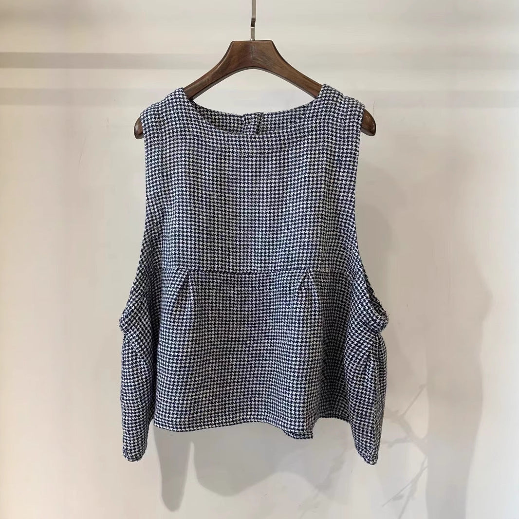 Damen Relaxed Fit Ärmelloses Leinenoberteil mit Seitentaschen Drune