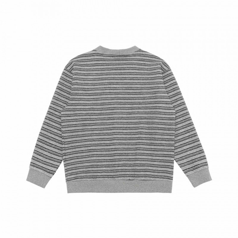 Unisex Gestreifte Boxy-Strickjacke mit V‑Ausschnitt, Knopfleiste und gerippten Abschlüssen Drune