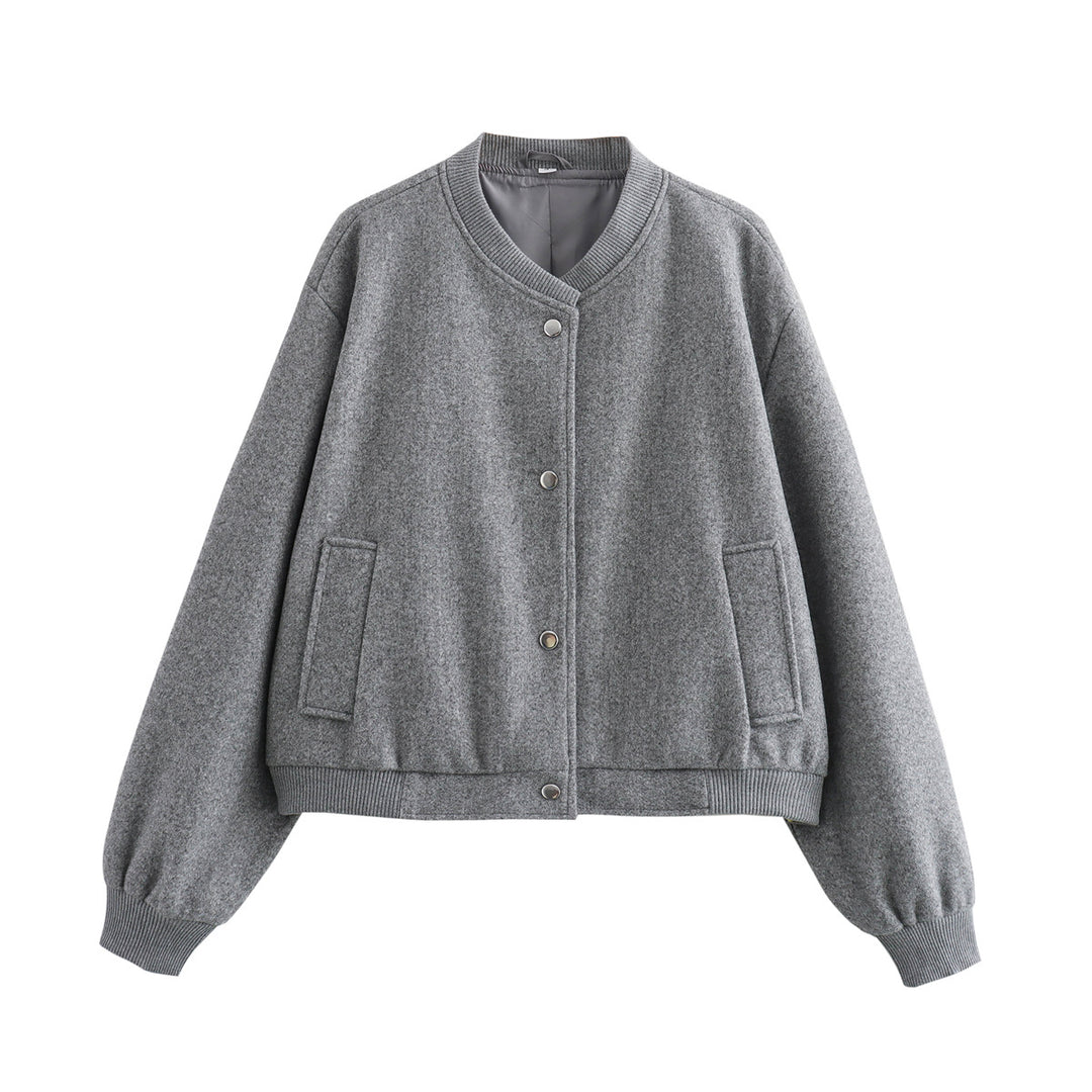 Damen Oversize-Bomberjacke aus Wollmix mit Druckknopfverschluss und geripptem Saum Drune
