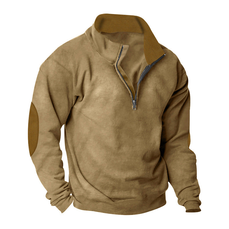 Herren nan Halbzip-Sweatshirt mit Stehkragen, Kontrastkragenfutter und Ellbogenpatches Drune