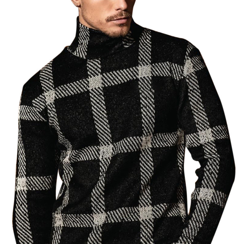 Herren Grobgestrickter Rollkragenpullover mit markantem Karomuster Drune