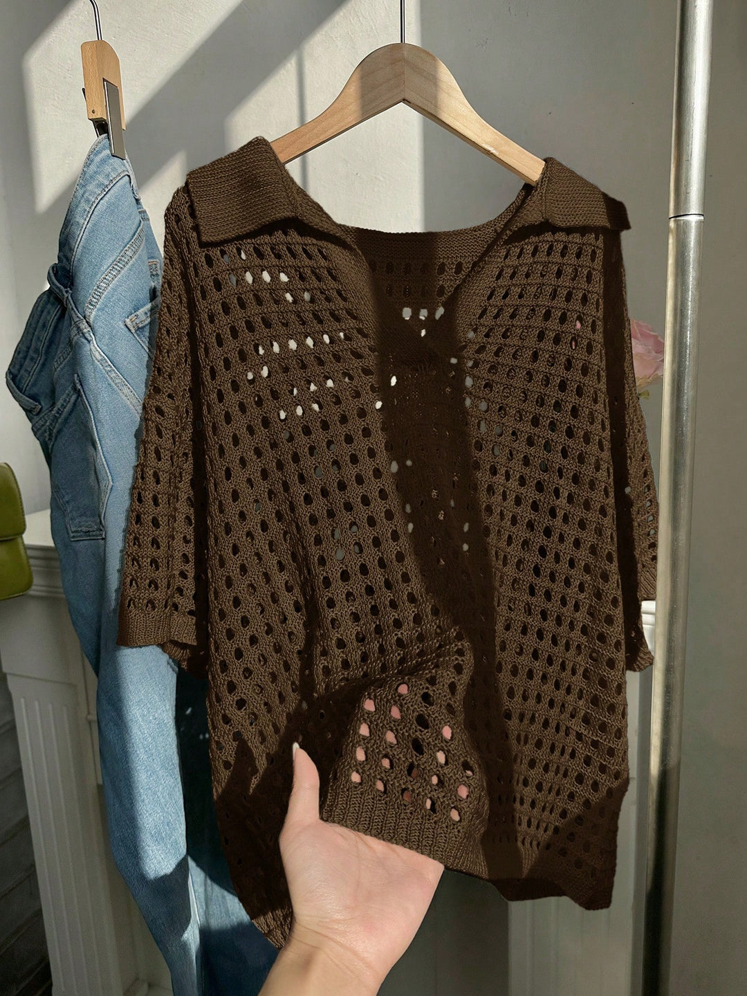 Damen luftiges Strickoberteil mit modernem Netzdesign Drune