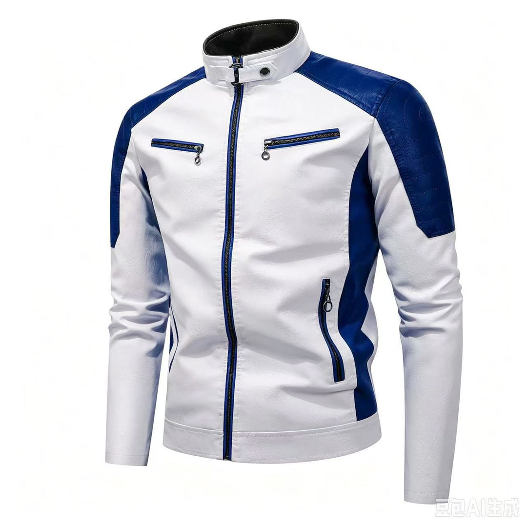 Herren Sportliche Kunstlederjacke mit hohem Kragen Drune