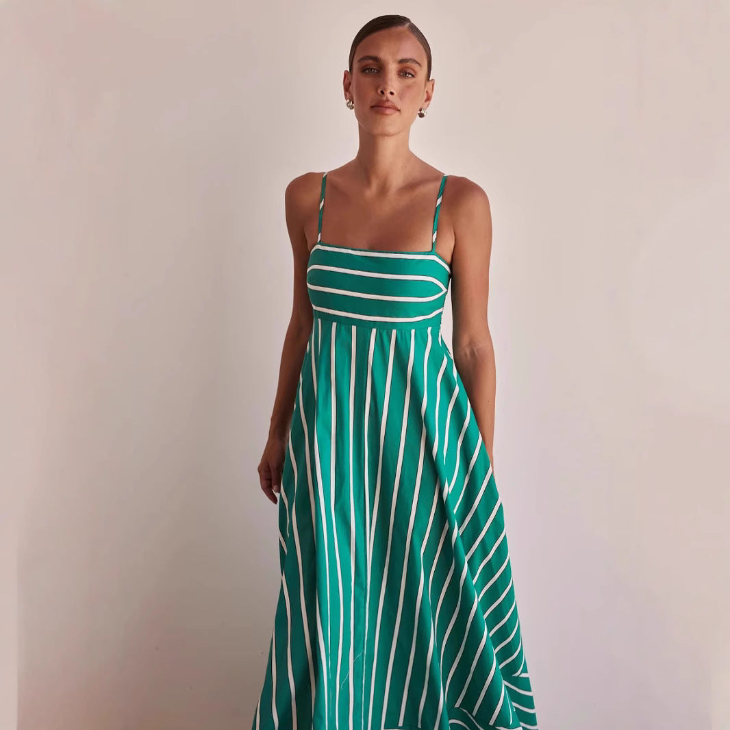 Damen Langarm Maxikleid mit elegantem Streifenmuster und fließendem Schnitt Drune