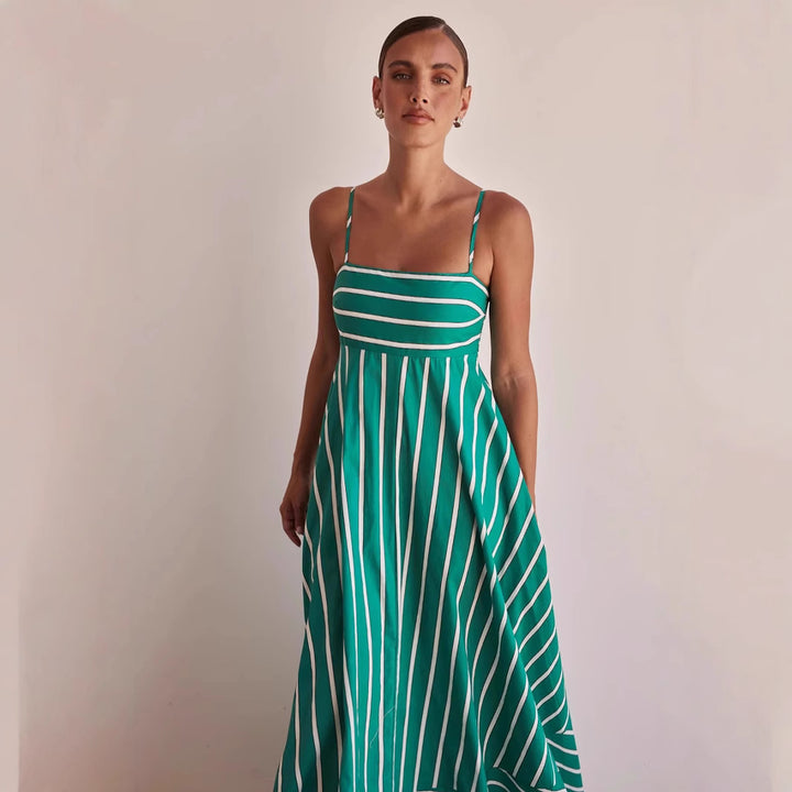 Damen Langarm Maxikleid mit elegantem Streifenmuster und fließendem Schnitt Drune