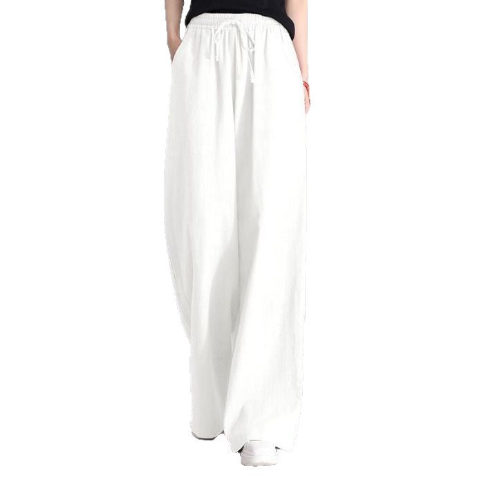 Damen nan weite Palazzo Leinenhose mit elastischem Kordelbund und Seitentaschen Drune