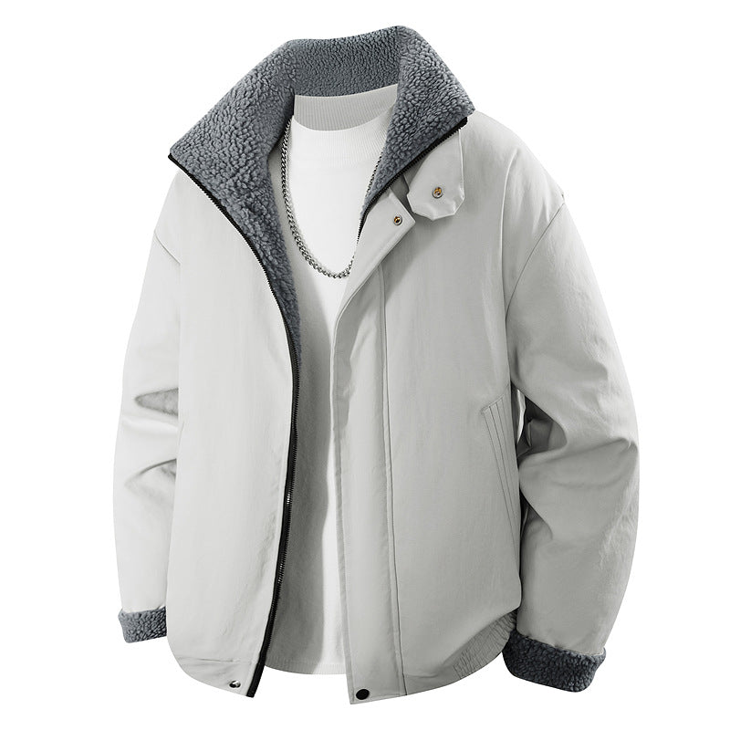 Men's  plush-lined stand-collar insulated zip jacket with snap throat tab Drune